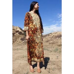 "Golden Hour" Vintage Pakistan Chain Gold Stitched Red Maxi Dress Size M Kurta